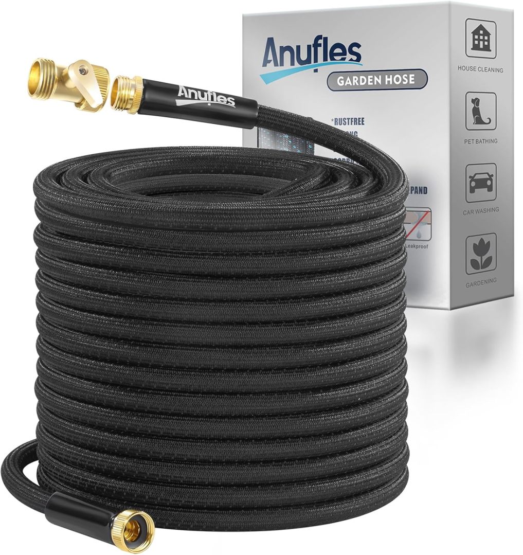 Garden Hose 50FT, Lightweight 3-Layer PVC Flexible Water Hose, No Kink, Leak-Resistant, High-Pressure with Metal Fittings, Durable for Outdoor, Gardening, Washing Cars, Easy to Store