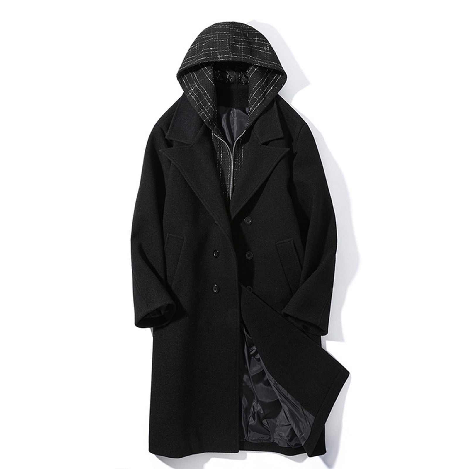 successthop Wool Blend Coat Men Fake Two Pieces Hooded Jackets