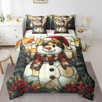 Manfei Vintage Snowman Print Bedding Comforter Set 7 Pieces, Western Christmas Featival Full Bedding Set, Teen Kid Child Reversible Fitted Sheet Flat Sheet, Ultra Soft Home Decor