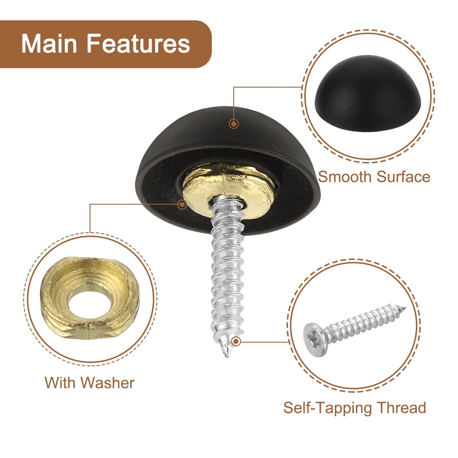 Uxcell 20 Set Mirror Screws With Caps 18mm Zinc Alloy Decorative Nails - Black