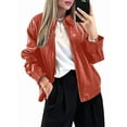 thumbnail image 2 of Female Leather Jackets Oversized Faux Plus Size Moto Biker Coat Fall Outfits Fashion Clothes Red S, 2 of 8