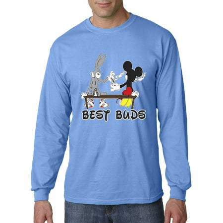 006 - Unisex Long-Sleeve T-Shirt Best Buds Smoking Bench Mickey Bugs (Best Buds T Shirt)
