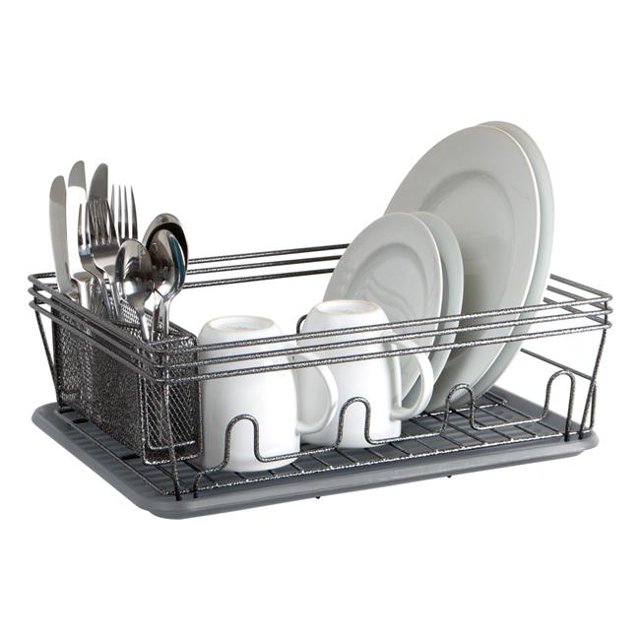 Laura Ashley LA-92546-GREY Speckled Dish Rack Set, Grey