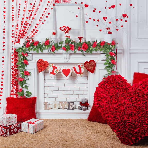 VAJUSO 86.6in Artificial Rose Vine Garland 10 Heads for Valentine's Day Wall Hanging, Mantel, Tabletop Decor – Romantic Wedding Arch Home Christmas Decoration(Red)