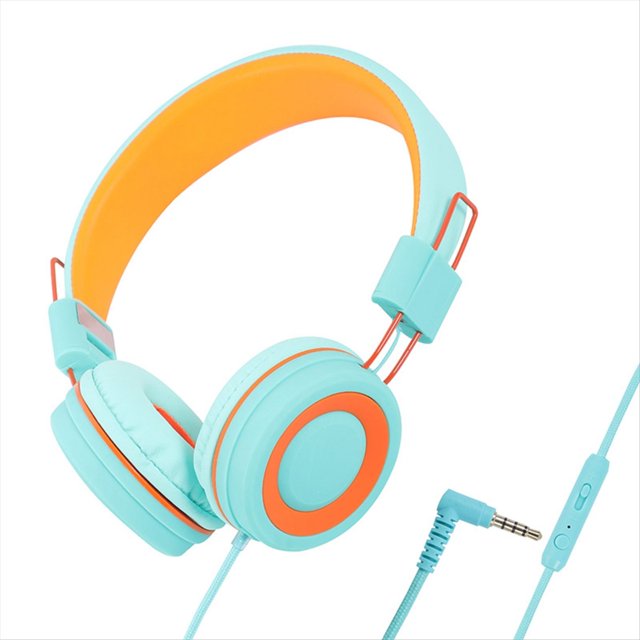 Auriculares para Niños Auriculares con Cable Colorido Laptop Tablet Teléfono para Aprender Clase en Línea Auriculares, Naranja+Verde