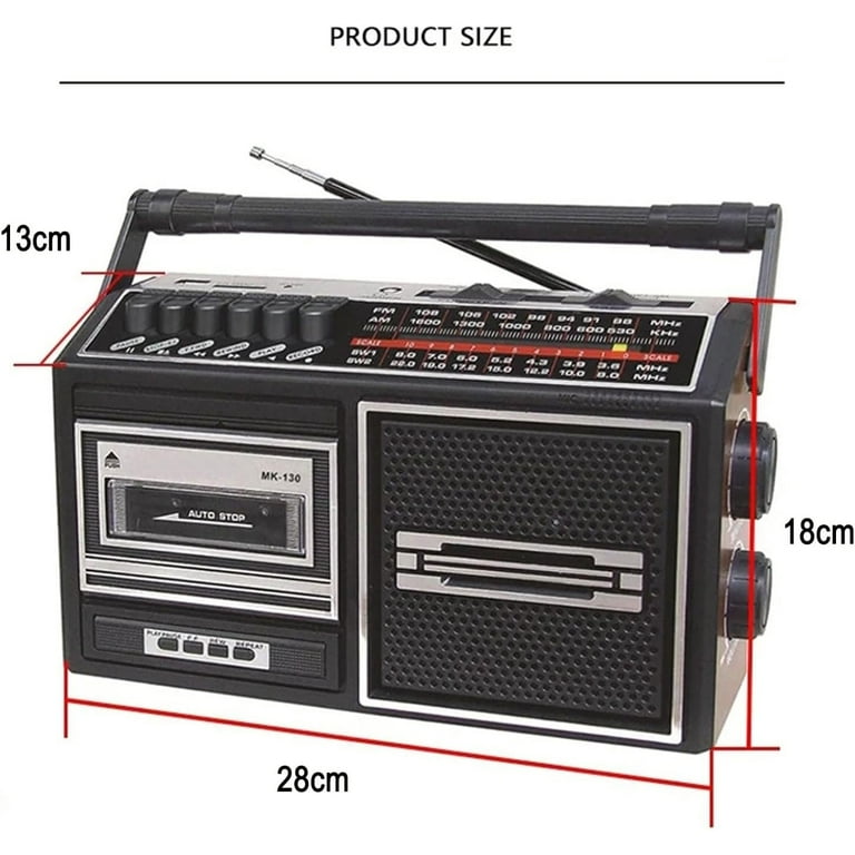 Boombox Lecteur Cassette Portable Vintage - Radio FM/AM/SW - LCD - USB/SD - Neuf
