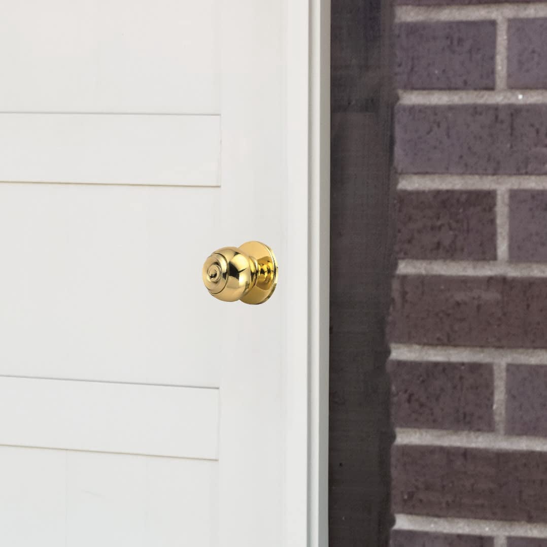 Pemberly Row Ball Keyed Brass Entry Door Knob in Polished Brass