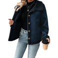 thumbnail image 3 of Sorvello Women's Single Breasted Sherpa Jacket Notch Lapel Fleece Lined Coat Button Front Winter Warm American Style Vintage Outerwear Top for Women Navy L, 3 of 7