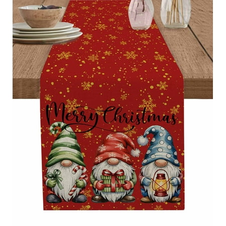 

Red Christmas Table Runner Winter Cartoon Xmas Gnomes Snowflake Tablerunners 14 x 72 Inch Table Decorations Tabletop Scarf for Summer Gathering Holiday Farmhouse Kitchen Dining Decor