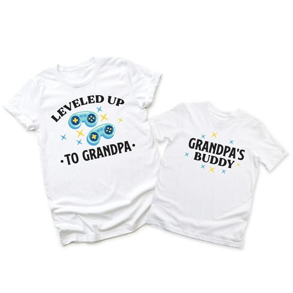 Leveled Up To Grandpa Men's T-Shirt Videogame Graphic Tee Grandpa's Buddy Kids Toddler Shirt