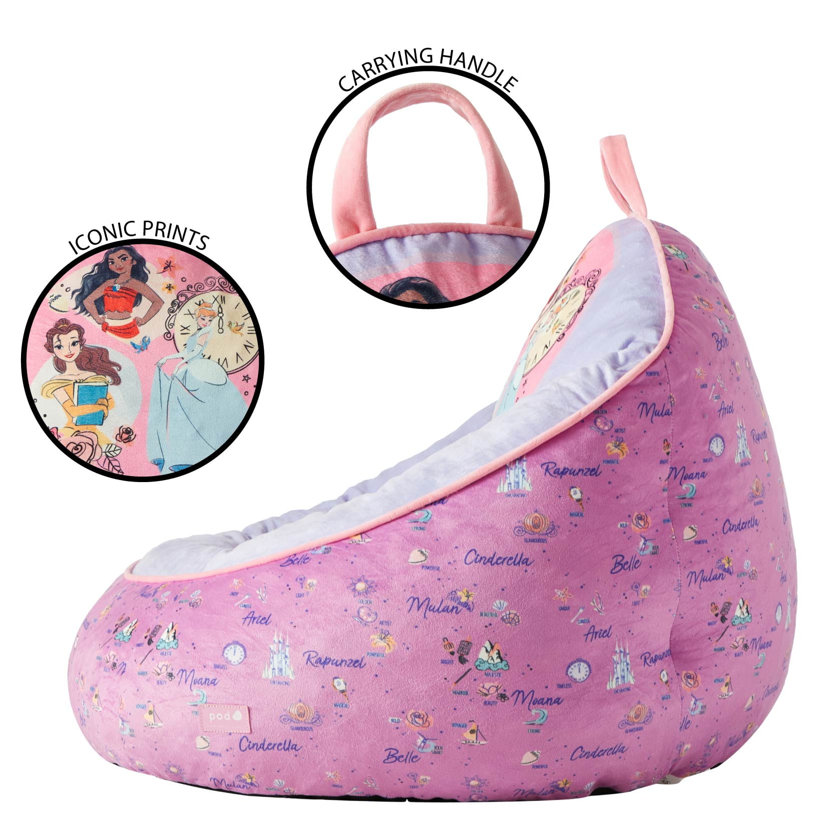 Disney Princess Kids' Compressed Foam Bean Bag Chair, Purple