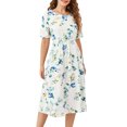 thumbnail image 2 of ZAXARRA Robe Longue pour Femmes, Élégante Robe d'Été Décontractée à Manches Courtes Col Rond Imprimé Fleur/encre, 2 of 9
