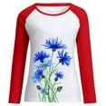thumbnail image 3 of Women Multi Couleur Casual Smart Jeune Col Rond Imprimé Floral Polyester à Manches Longues Top (Rouge, XXL), 3 of 5