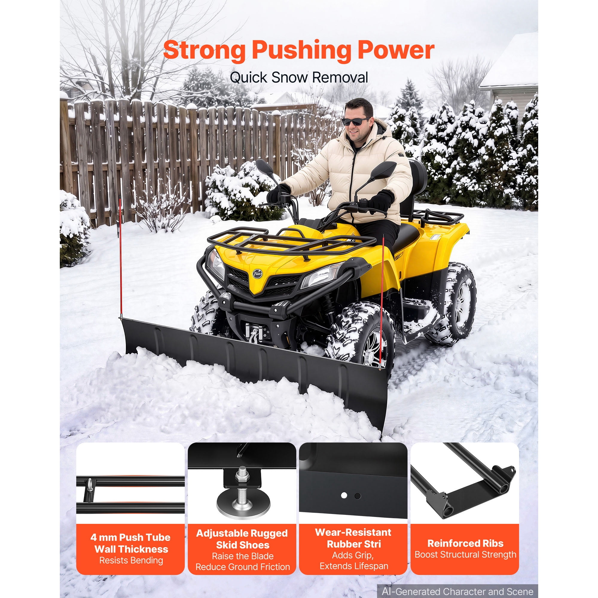 KFFKFF 60-Inch Snow Plow Kit with Universal Attachment, Adjustable Height and Angles, Quick Detach System, Durable Steel Blade for Efficient Snow Removal on ATVs and UTVs