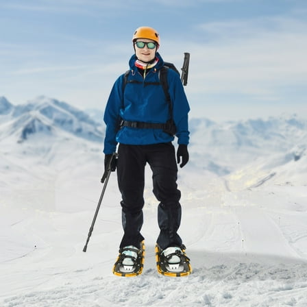 Snowshoe and Pole Set, 21 Inches, Black & Gold, Adjustable for Adults and Kids, for Skiing and Snow Exploration