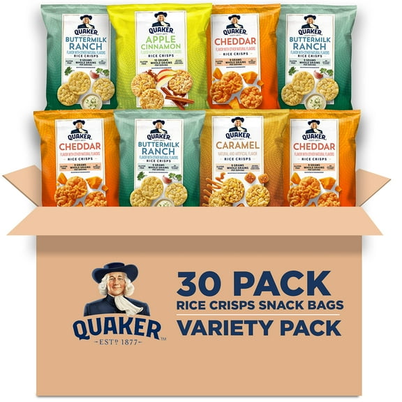 2 x - Quaker Rice Crisps, Gluten Free, 4 Flavor Sweet and Savory Variety Mix, Single Serve, 30 count