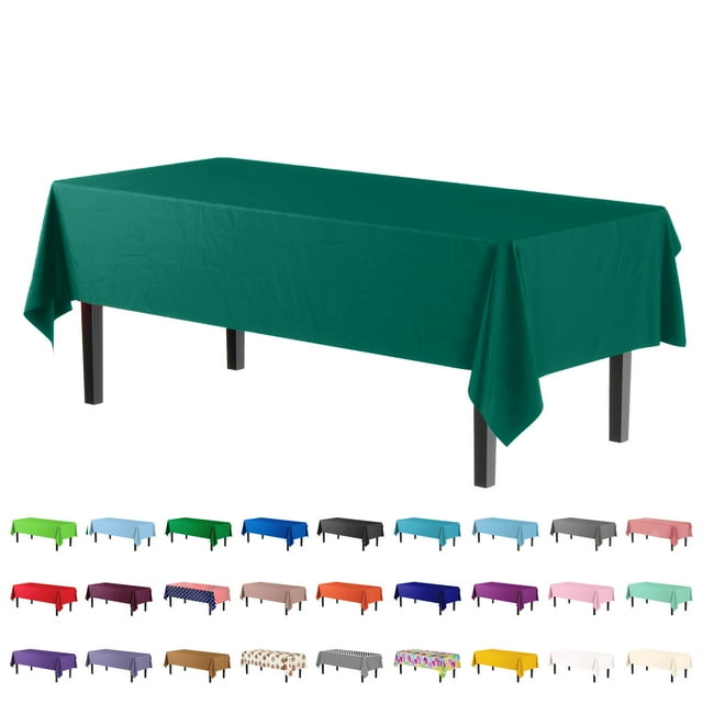 Exquisite Nappe en Plastique Vert Foncé - 54 Pouces x 108 Pouces - Usage Intensif - Jetable - Unité Unique