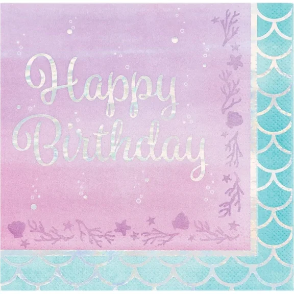 Mermaid Shine Summer Luau Theme Happy Birthday Party Paper Luncheon Napkins