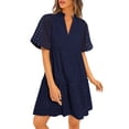 thumbnail image 1 of Vestido PRETTYGARDEN para mujer, manga corta, cuello en V, línea A, azul marino, XXL, 1 of 9