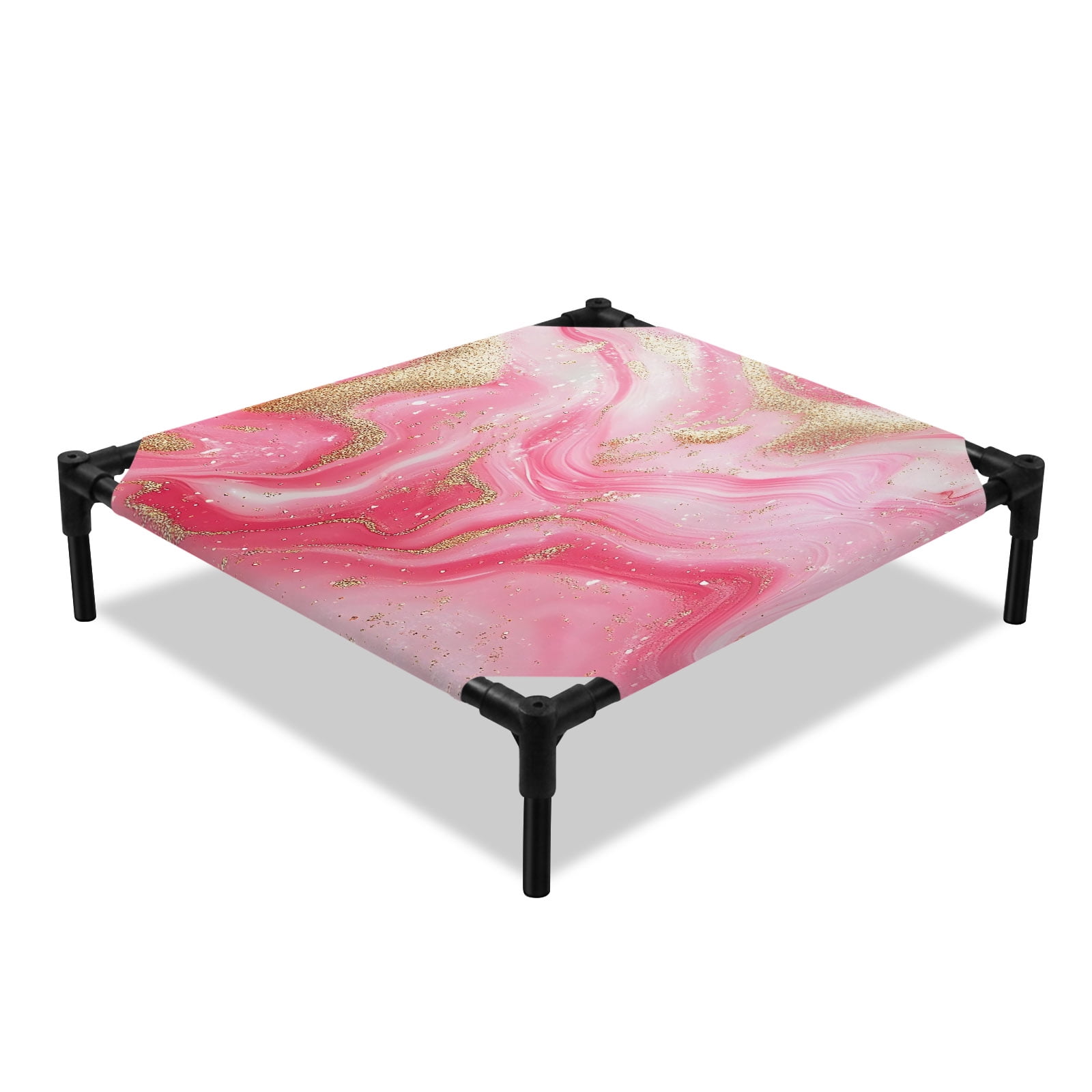 Modernism Elevated Dog Bed Impressionist Theme Pink Gold Water Ripple Cooling Breathable Outdoor Raised Dog Cot Bed with Metal Frame Non-Slip Feet for Small Dog 20x20in