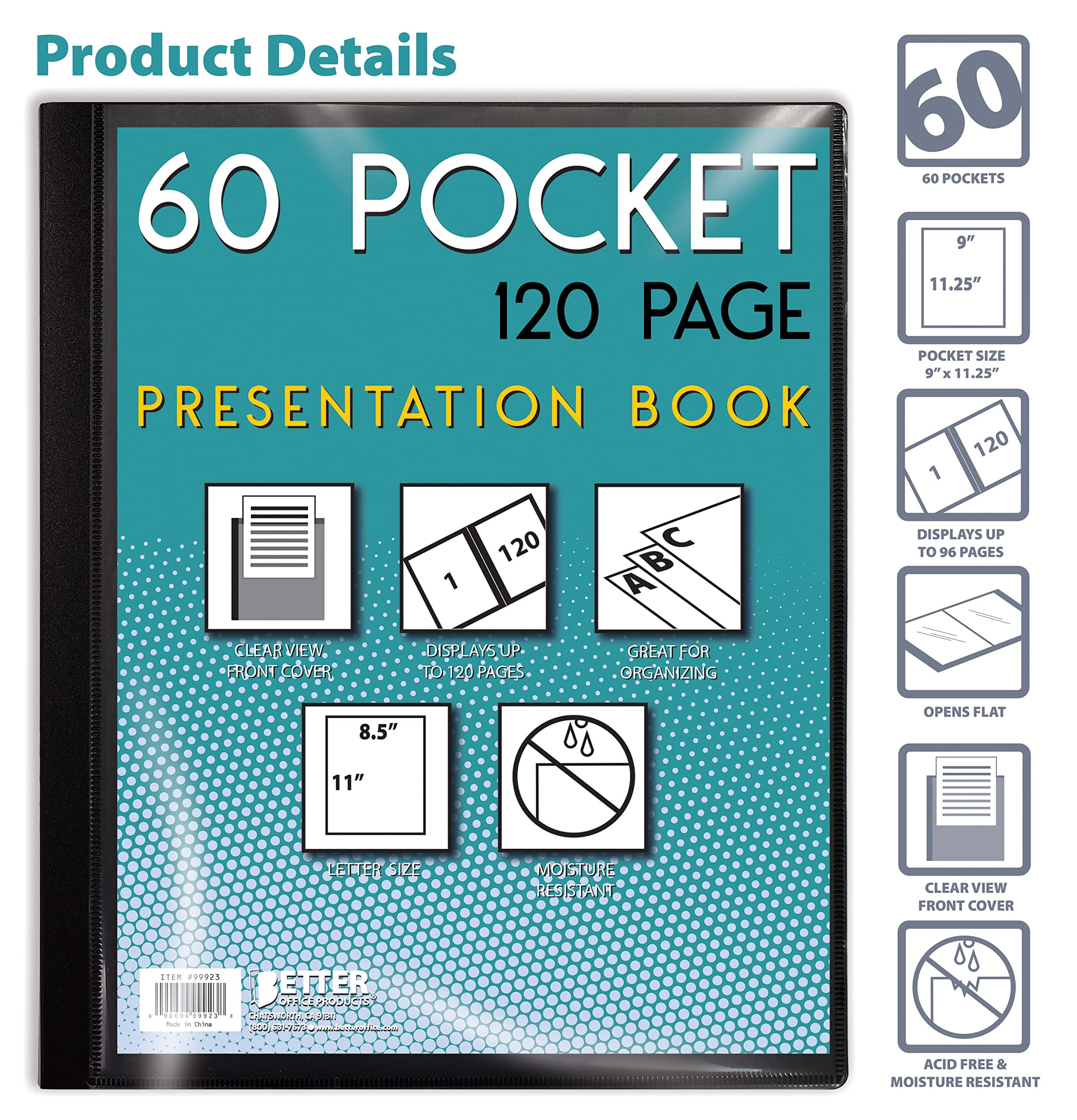60 Pocket Presentation Book with Clear Sleeves 2 Pcs Binder with