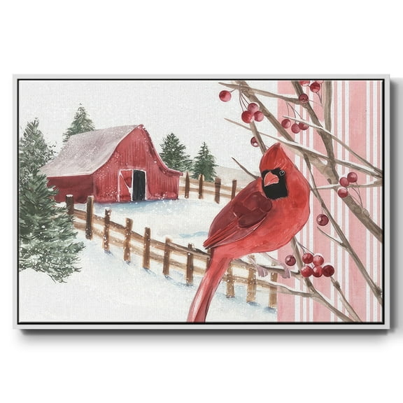 Winter Cardinal Collection A - Framed Gallery Wrapped Holiday Canvas - 17 x 25 - White Frame
