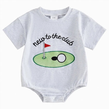 Duqingm Newborn Infant Baby Boy Girl Golf Short Sleeve Romper New To The Club Bubble Outfit Summer Jumpsuit Clothes Grey 3-6 Months