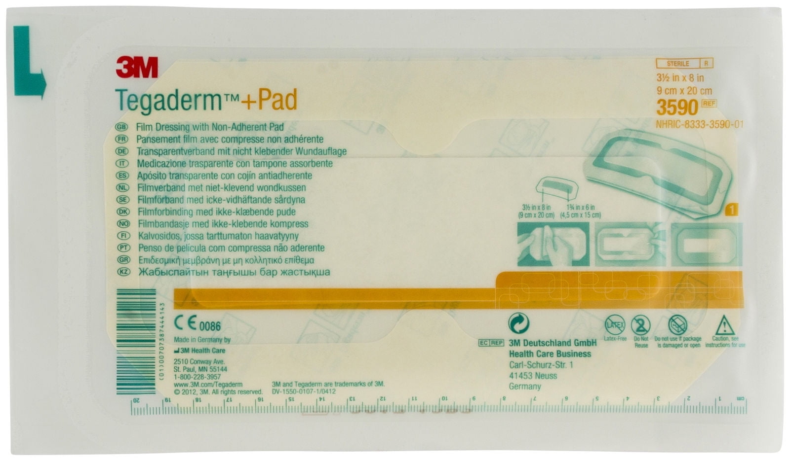 3M 3590 Tegaderm+Pad Transparent Film Dressings 3 1/2 in. x 8 in. (Each