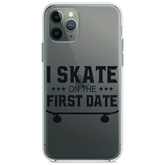 DistinctInk Clear Shockproof Hybrid Case for iPhone 13 Pro MAX (6.7" Screen) - TPU Bumper Acrylic Back Tempered Glass Screen Protector - I Skate on the First Date