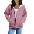 thumbnail image 5 of Women's Button Down Drawstring Hooded Cardigan, Long Sleeve Loose Fit Pocket Sweater, Soft Polyester Casual Cover Up for Fall Winter Spring Daily Wear and Seasonal Comfort Light Pink M, 5 of 8