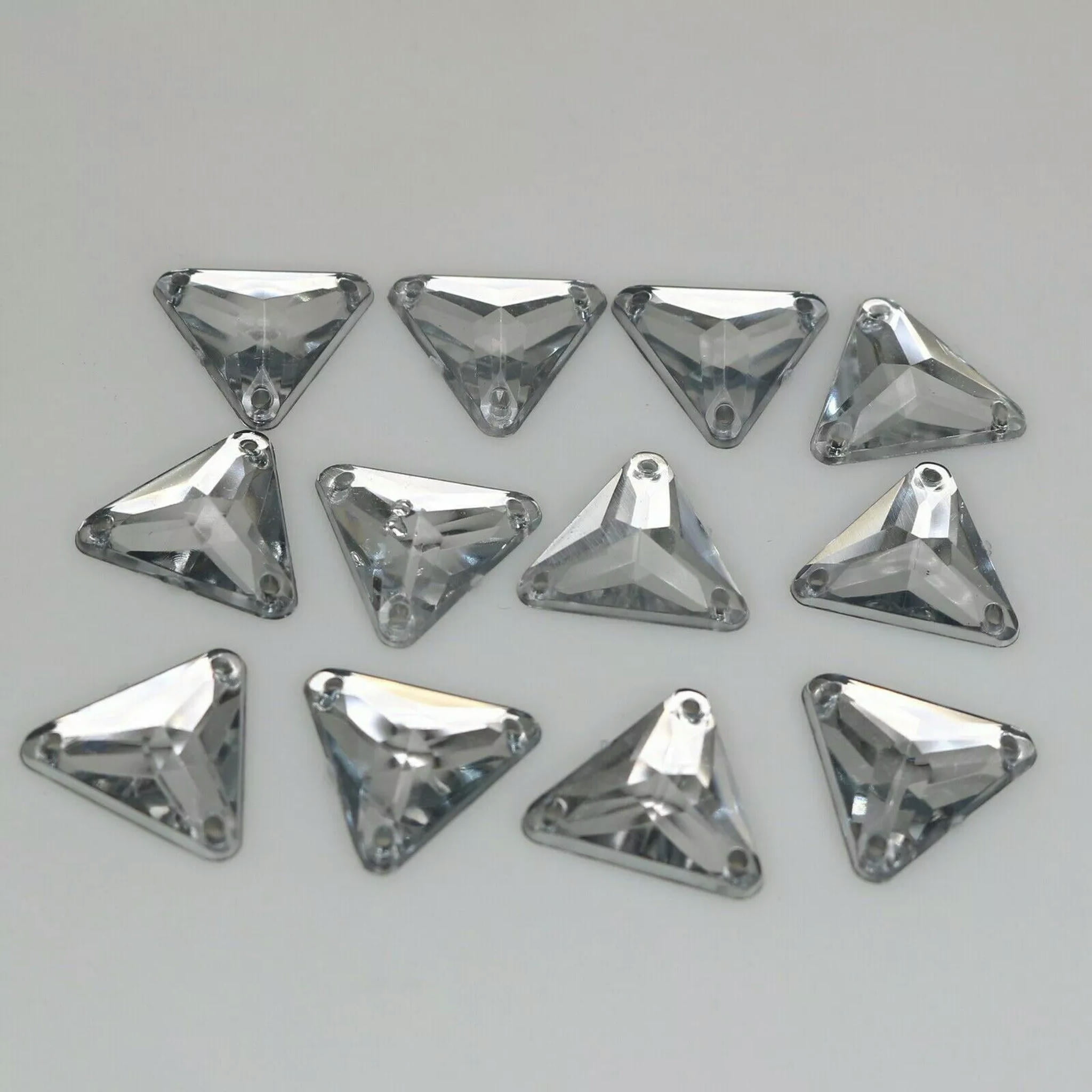 EOEMY 500 Clear Flatback Acrylic Triangle Sewing Rhinestone Button 16mm Sew On Beads