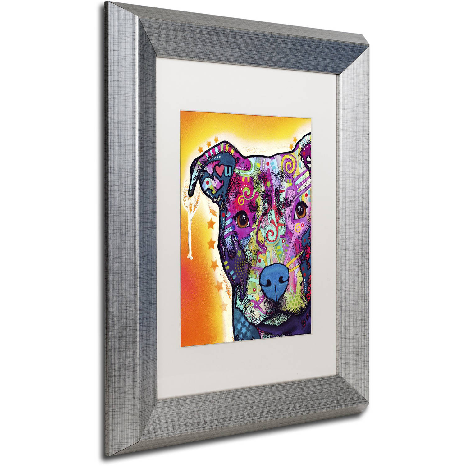 Trademark Fine Art "Heart U Pit Bull" Canvas Art by Dean Russo, White Matte, Silver Frame
