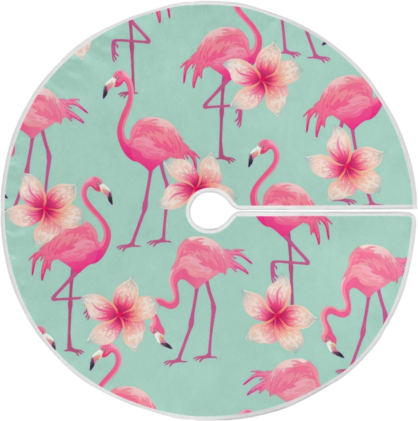 FMSHPON Beautiful Pink Flamingo Xmas Christmas Tree Skirt Stand Mat for