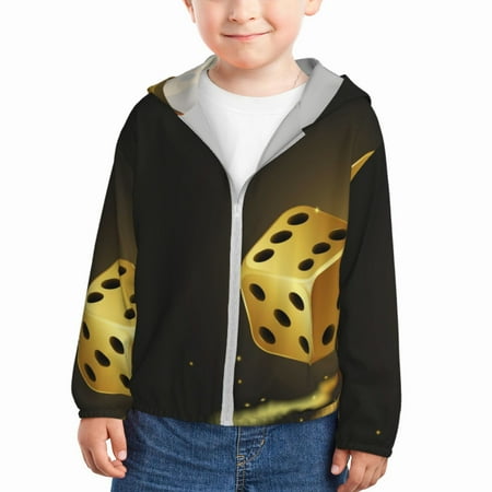 

Gaeub Golden Dice Print Athletic Sun Protection Hoodie for Kids Long Sleeve Outdoor UV Shirt Running Fishing Top for Boys Girls-5 Years