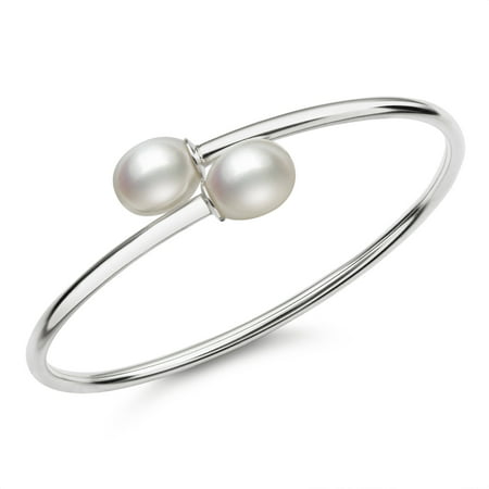 9-10mm Drop Cultured Freshwater Pearl Sterling Silver Flex Bangle