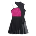 thumbnail image 5 of CHICTRY Kids Girls Ballet Contemporary Dance Dress Shiny Sequins Mesh Patchwork Asymmetrical Dance Costume Hot Pink 8, 5 of 7