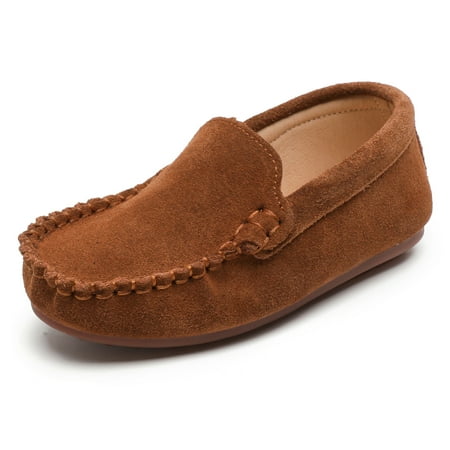 DADAWEN Boys Girls Brown Loafers Slippers Casual Shoes Comfortable Suede Moccasin Flats Shoes 6.5 Toddler