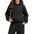thumbnail image 7 of BXJX Girls Outfit Sets, Long Sleeve Outdoor Half Zip 2 Piece Hoodies and Jogger Pants Sets Black Size 5-6 T, 7 of 7