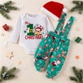 thumbnail image 2 of Ulanda Newborn Baby Boy Christmas Outfit Long Sleeve Tree Print Tie Romper Suspender Pants Hat 3Pcs Set (White, 6-9 Months), 2 of 9