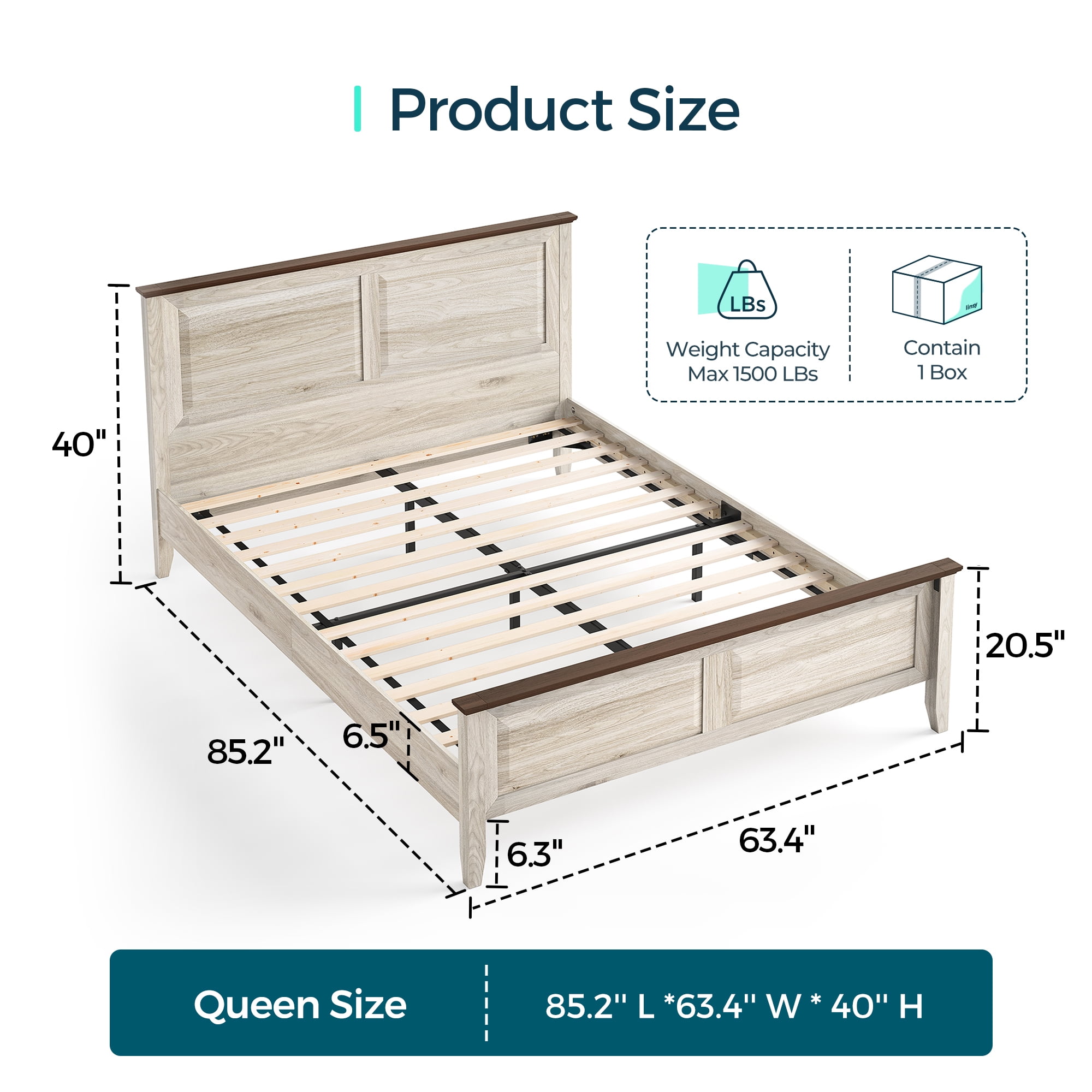 Linsy Home 3 Pieces Farmhouse Bedroom Furniture Set, Includes Queen Size Wood Bed Frame with Storage Headboard, Nightstand Set of 2 with Charging Station, Beige