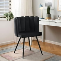 CRXX Living Room Barrel Accent Chair, Modern Velvet Kitchen Dining Chair, Vanity Chair with Metal Leg, Scalloped Silhouette, Cozy and Soft Padded, Armless Leisure Makeup Chair for Bedroom, Black