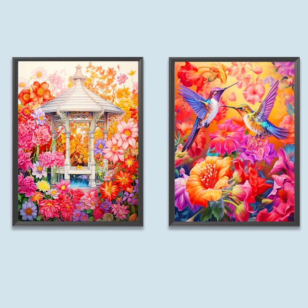 Pintura de diamante 5D DIY taladro redondo completo esquina de Courtyar Kit 30x40cm 2 piezas