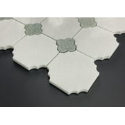 10-Pieces of Thassos White Marble Octagon and Dot Mosaic Wall and Floor Tiles