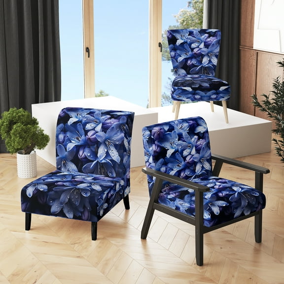 Designart "Mystical Charm of Bluebells II" Blue Floral & Botanical Upholstered Accent Chair - Traditional Arm Chair For Living Room