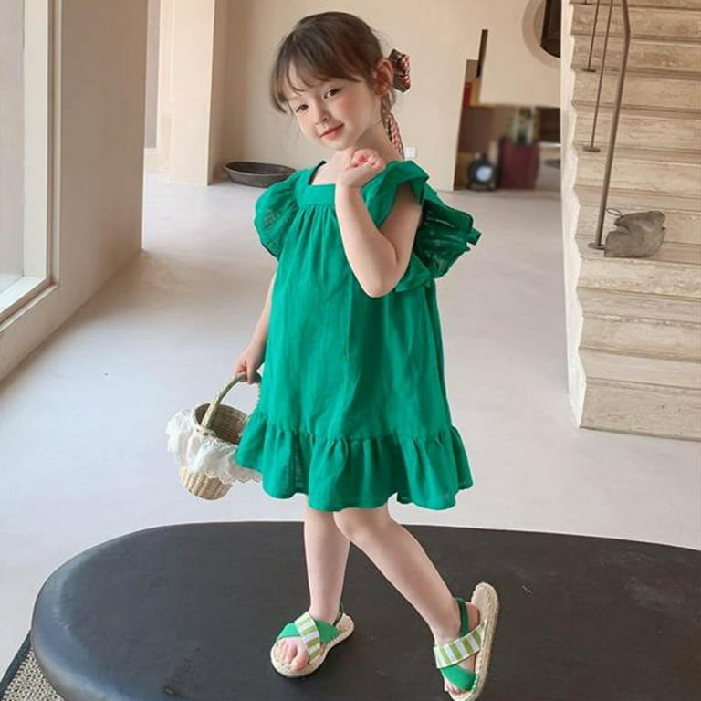 Dress Girl Solid Color Girls Summer Dress Casual Style Children