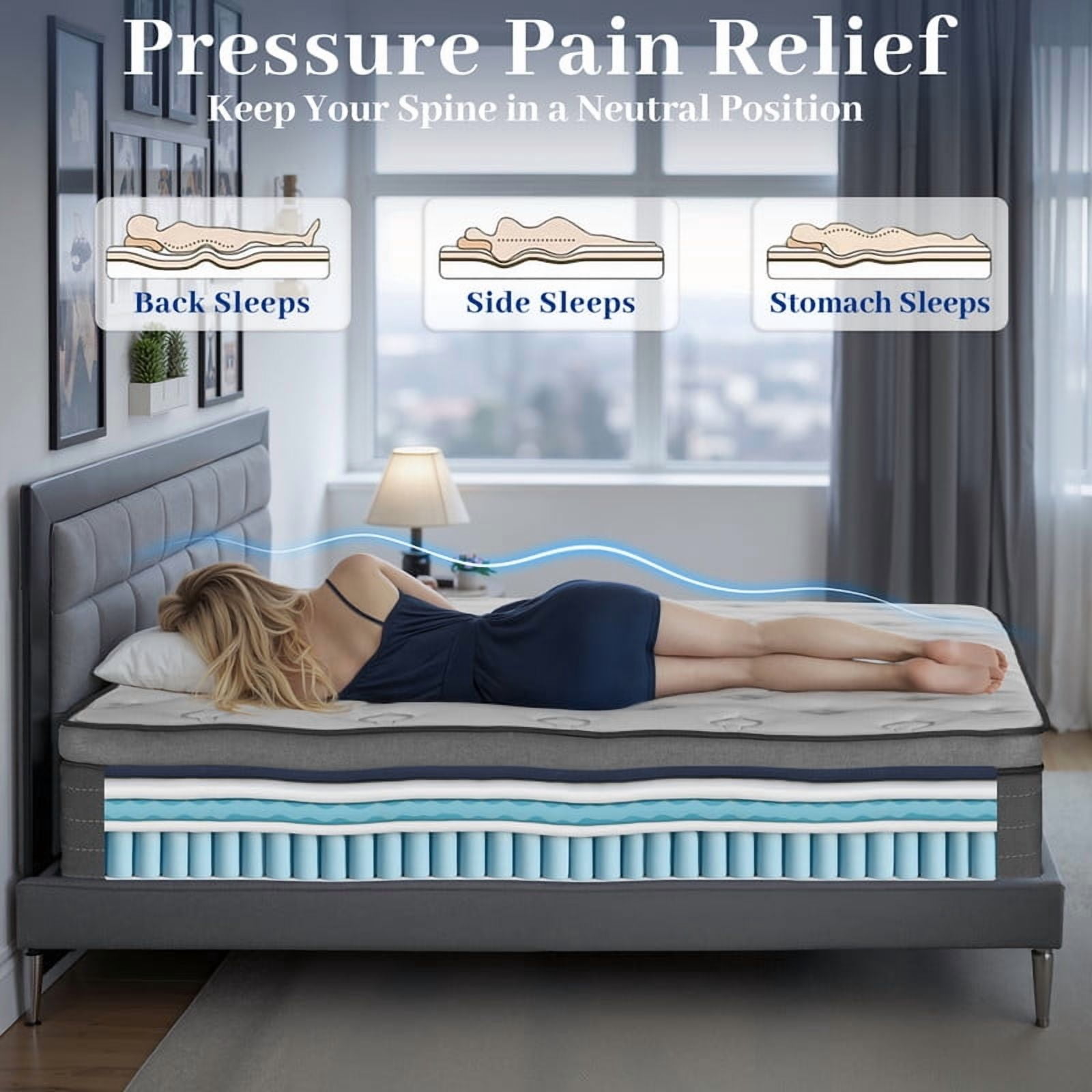 12" King Hybrid Mattress, Memory Foam Pocket Springs in a Box, Medium Firm, Shoulder and Back Pain Relief, Breathable Comfort Fabric, Zero Rocking, 7-Zone Lumbar Support 180 Night Trial