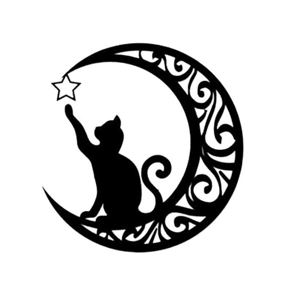 Black Cat And Moon Wall Art, Moon Phase Wall Art, Black Cat On The Moon Wall Pediments, Black Cat Wall Sculpture for Cats Lover