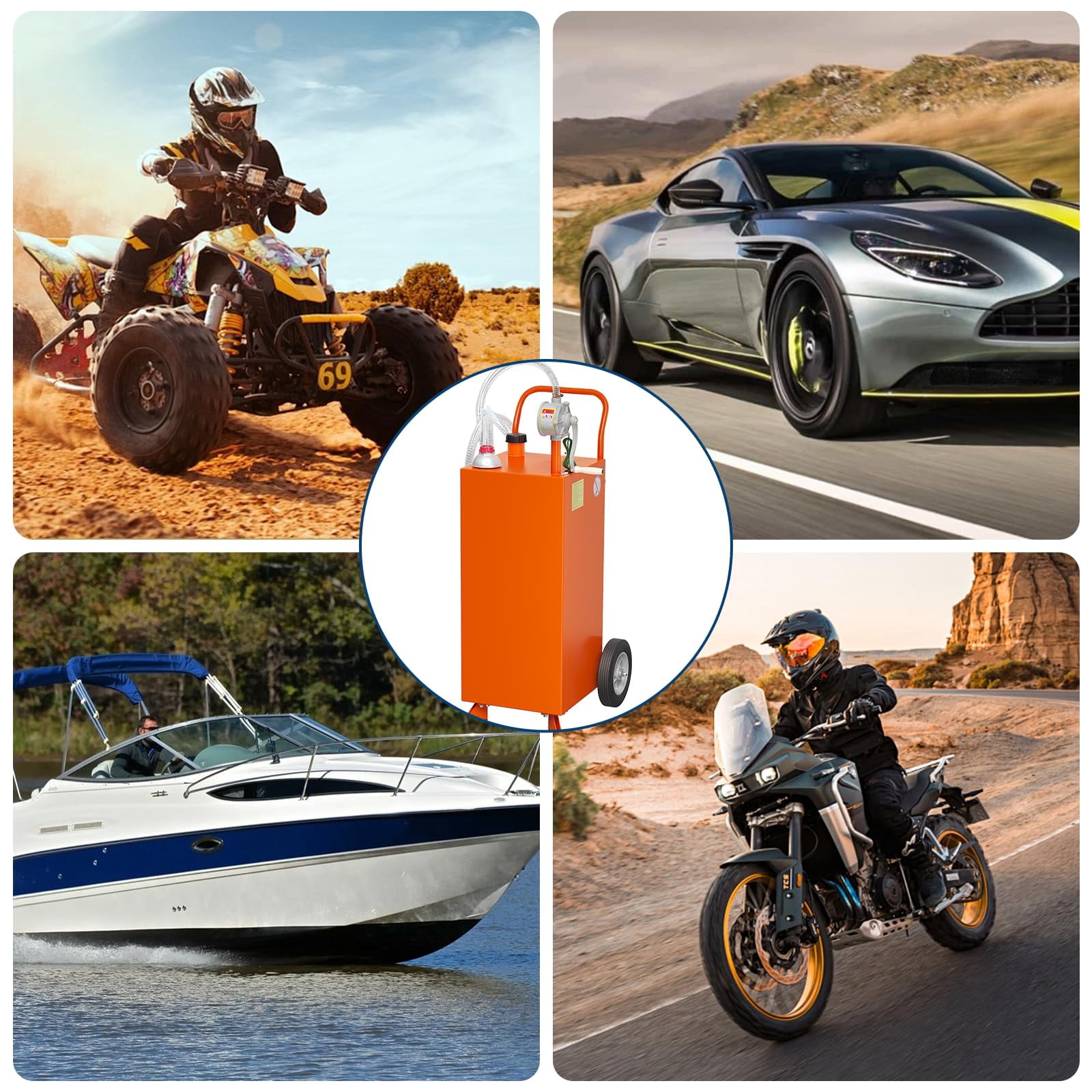 Luku 35 Gallon Fuel Caddy,Fuel Storage Tank with Manual Transfer Pump,Gasoline Diesel Fuel Container for Cars,Lawn Mowers,ATVs,Boats,More,Orange