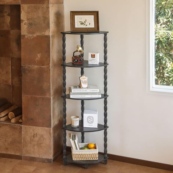 MaxSmeo Corner Shelf, 5-Tier Corner Bookshelf for Small Spaces, Stylish Corner Storage Display Shelves for Bedroom, Bathroom, Kitchen, Living Room (Rustic Brown)