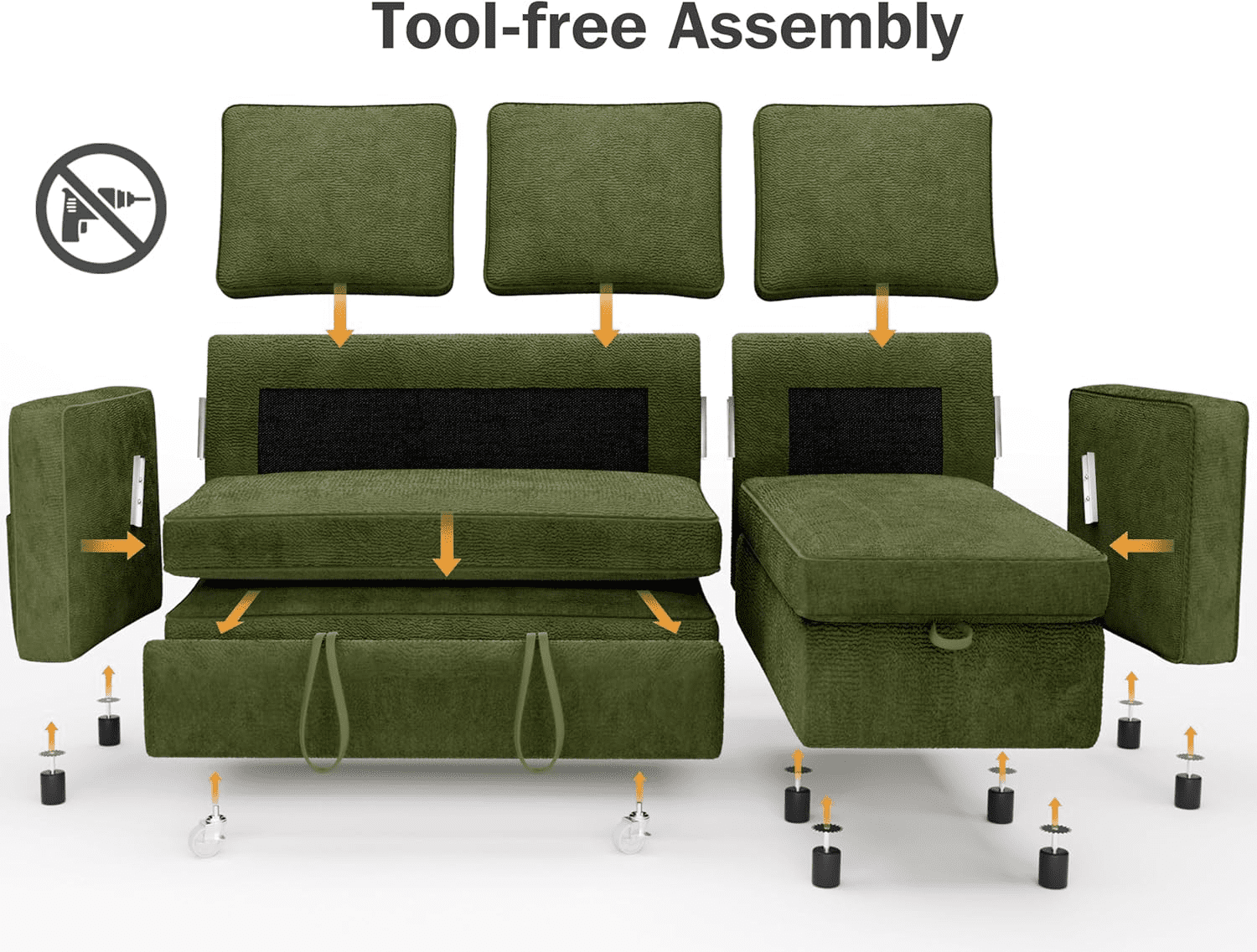 Vipbear 81" Sleeper Sofa Bed with Pull Out Bed, L Shaped Couch Sectional Sleeper Sofa, Pull Out Couch with Reversible Storage Chaise, Side Pockets, Chenille Green